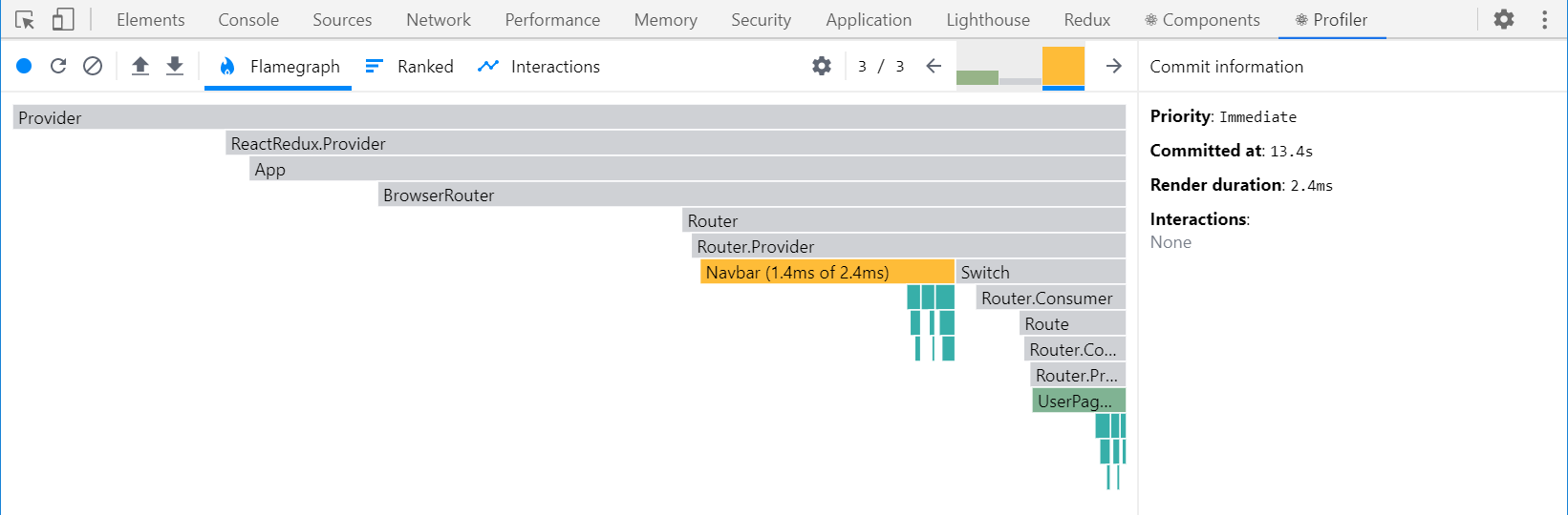 React DevTools Profiler render capture - <UserPage>